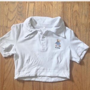 White Kids Polo Shirt with Bear Embroidery